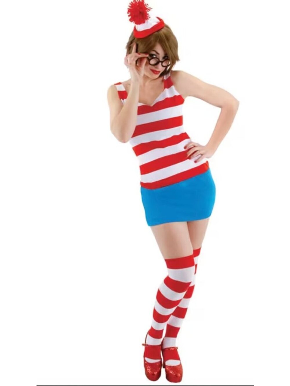 Where's Waldo Wenda Women's Dress Costume With Hat & Glasses Large/XL
